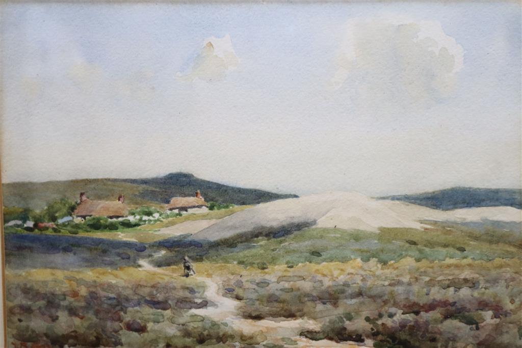 W W Collins, two watercolours, Purbeck Heath and Old Mill Pool, Swanage, signed, 17 x 25cm, framing differs
